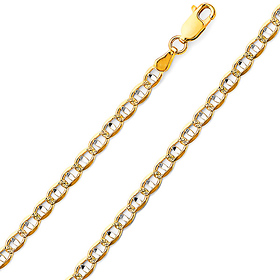 3.5mm 14K Two-Tone Gold Solid Concave Diamond-Cut Mariner Chain Bracelet - Light 7in