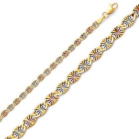 3.1mm 14K Tricolor Gold Solid Round Star Diamond-Cut Valentino Chain Bracelet 7in