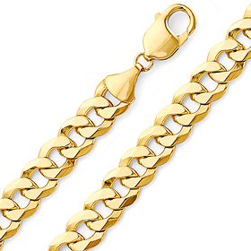 10mm 14K Yellow Gold Solid Flat Beveled Curb Cuban Link Chain Bracelet 8.5in