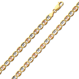 4.3mm 14K Tricolor Gold Solid Star Diamond-Cut Mariner Chain Necklace 18-24in