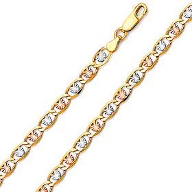 4.2mm 14K Tricolor Gold Solid Heart Star Diamond-Cut Valentino Chain Necklace 18-24in
