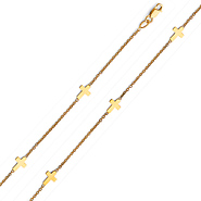 Flat Sideways Cross Charm Bracelet in 14K Yellow Gold Solid