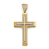 Medium Squared CZ Double Cross Pendant - 14K Yellow Gold Solid