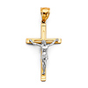 Carved Double Cross Crucifix Pendant in 14K Yellow Gold Solid