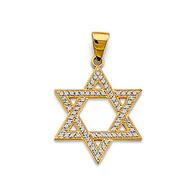 CZ Pave Milgrain Star of David Pendant in 14K Yellow Gold Solid
