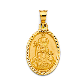 Oval Framed Diamond-Cut Santo Nino Medal Pendant in 14K Yellow Gold Solid