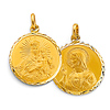 Dual Diamond-Cut Virgin del Carmen Sacred Heart Medal Pendant in 14K Yellow Gold Solid