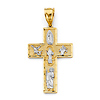 Large Latin Cross With Catholic Saints Pendant in 14K Two-Tone Gold Solid