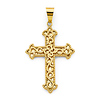 Artisanal Scroll Budded Cross Pendant in 14K Yellow Gold Solid