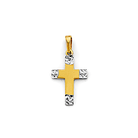 Diamond-Cut White Ends Cross Pendant in 14K Two-Tone Gold Solid