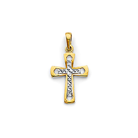 Diamond-Cut White Center Byzantine Cross Pendant in 14K Two-Tone Gold Solid