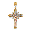Ornate CZ Celtic Crucifix Pendant in 14K Tricolor Gold Solid - Medium