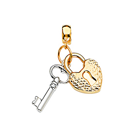 Heart Lock and Key Pendant in 14K Two-Tone Gold - Mini