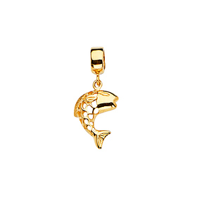 Open Curved Fish CZ Accented Pendant in 14K Yellow Gold - Mini