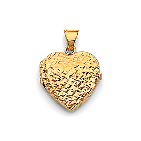 Crosshatch Heart Locket Pendant in 14K Yellow Gold - Small