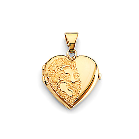 Footprints on Sand Heart Locket Pendant in 14K Yellow Gold - Small