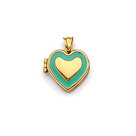 Aqua Outline Heart Locket Pendant in 14K Yellow Gold - Petite