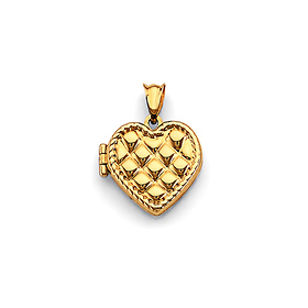 Corded Outline Crosshatch Heart Locket Pendant in 14K Yellow Gold