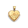 Four-Leaf Clover Etched Heart Locket Pendant in 14K Yellow Gold