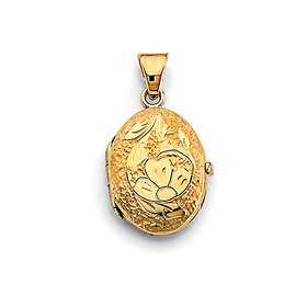 Tropical Floral Oval Locket Pendant in 14K Yellow Gold - Small