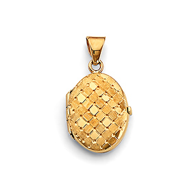 Checkerboard Oval Locket Pendant in 14K Yellow Gold - Small