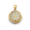 White Gold Filigree Circle Locket Pendant in 14K Two-Tone Gold - Small