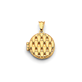 Woven Pattern Circle Locket Pendant in 14K Yellow Gold - Mini