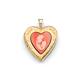 Mom Baby Red Heart Locket Pendant in 14K Yellow Gold - Petite