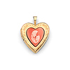 Mom Baby Red Heart Locket Pendant in 14K Yellow Gold - Petite