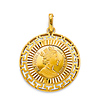 Queen Elizabeth II Greek Key Round Pendant in 14K Yellow Gold - Small