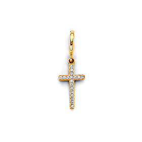 Pave CZ-Lined Cross Pendant in 14K Yellow Gold - Mini