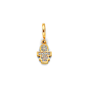 Mini Pave CZ Filled Girl Pendant in 14K Yellow Gold