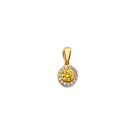 Mini Halo Birthstone Round Solitaire CZ Pendant in 14K Yellow Gold