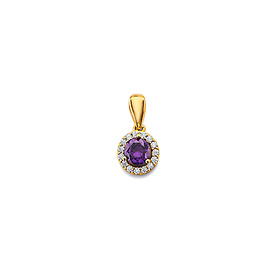Mini Halo Birthstone Round Solitaire CZ Pendant in 14K Yellow Gold