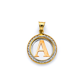Mini CZ Framed Uppercase Initial Pendant in 14K Yellow Gold