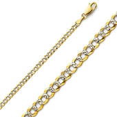 3mm 14K Two-Tone Gold Solid White Pave Curb Cuban Link Chain Necklace 16-24in