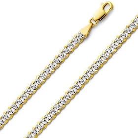 5mm 14K Two-Tone Gold Solid Men's White Pave Curb Cuban Link Chain Necklace 18-26in