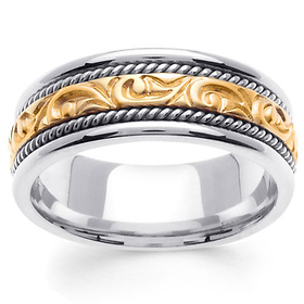 14K Two Tone Gold Ivy Carved Wedding Band