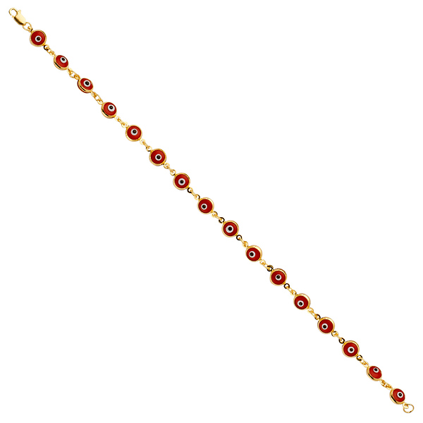 Round Red Evil Eye Charms Bracelet - 14K Yellow Gold 7.25in Slide 1