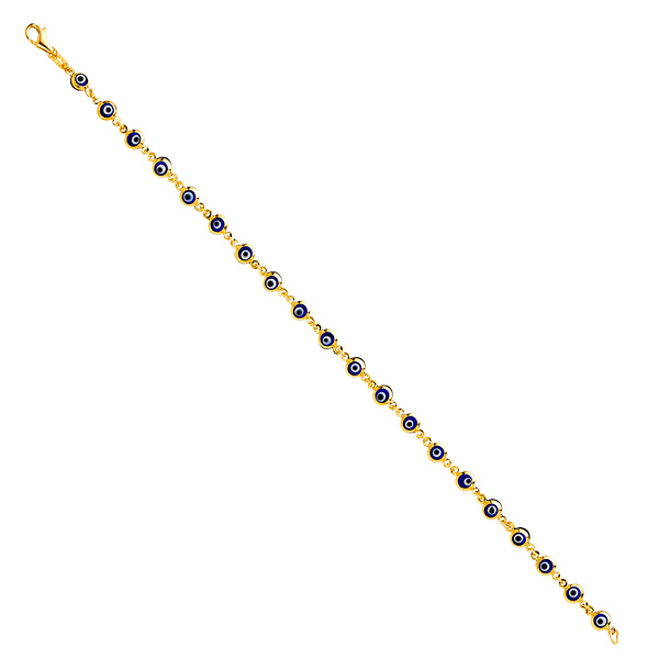 Petite Round Blue Evil Eye Charms Bracelet - 14K Yellow Gold 7in Slide 1