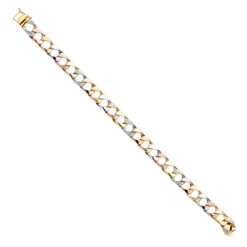 9mm Men's 14K TriGold Carved Square Cuban Link Bracelet 8.5in Slide 2