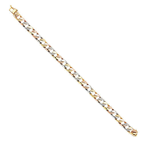 7mm Men's 14K Tricolor Gold Nugget Oval Cuban Link Bracelet 8in Slide 2
