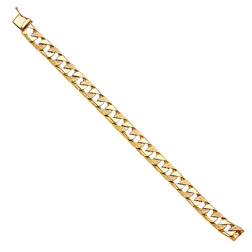 Men's 10mm 14K Yellow Gold Carved Square Cuban Link Chain Bracelet 8.5in Slide 2