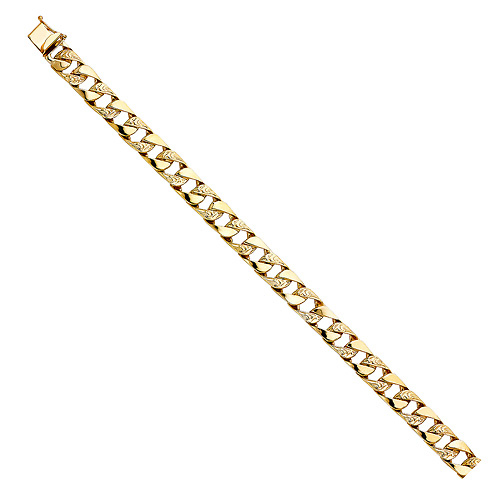 9mm Men's 14K Yellow Gold Oval Carved Curb Cuban Link Chain Bracelet 8.5in Slide 2