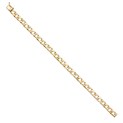 6mm Men's 14K Yellow Gold Carved Square Curb Cuban Link Chain Bracelet 8in Slide 2