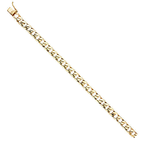 8mm Men's 14K Yellow Gold Oval Curb Cuban Link Chain Bracelet 8in Slide 2