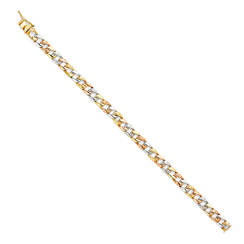 6mm Men's 14K TriGold Nugget Curb Cuban Link Bracelet 7in Slide 2