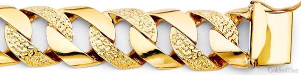Men's 17mm 14K Yellow Gold Nugget Curb Cuban Link Chain Bracelet 9in Slide 1