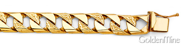 Men's 10mm 14K Yellow Gold Carved Square Cuban Link Chain Bracelet 8.5in Slide 1