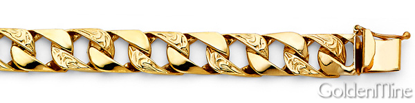 9mm Men's 14K Yellow Gold Oval Carved Curb Cuban Link Chain Bracelet 8.5in Slide 1